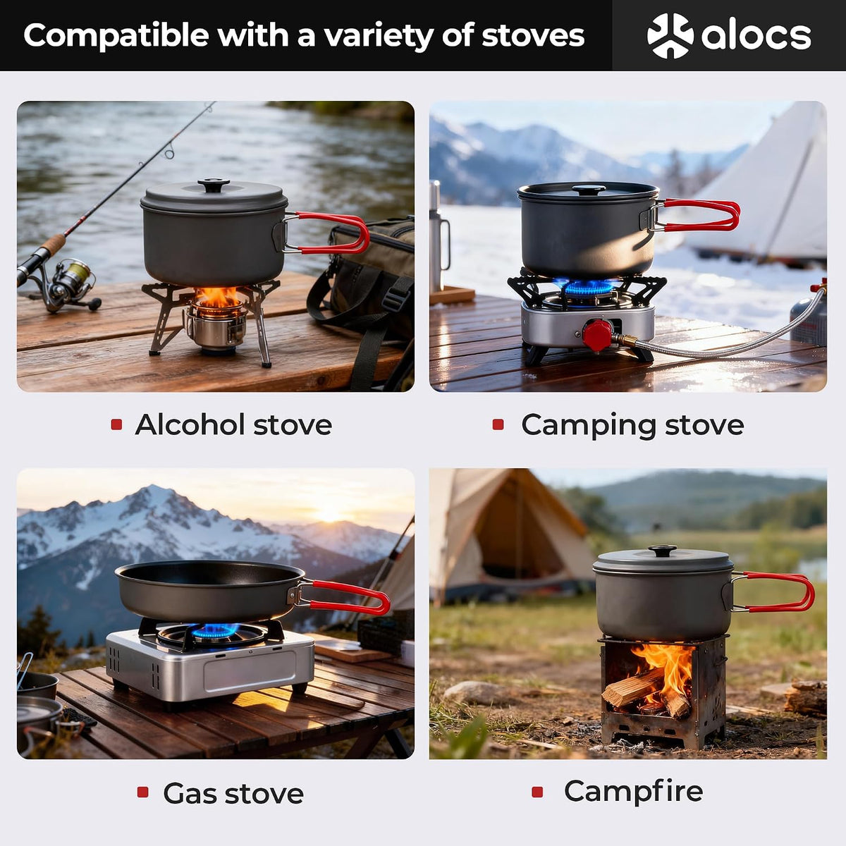 ALOCS Camping Cookware Set Camping Gear Compact Camping Pots and Pans Set
