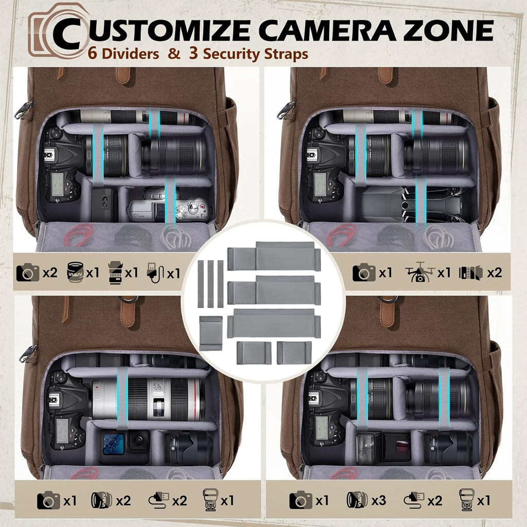 RAINSMORE Camera Backpack, DSLR SLR Mirrorless Camera Bag for Photographer