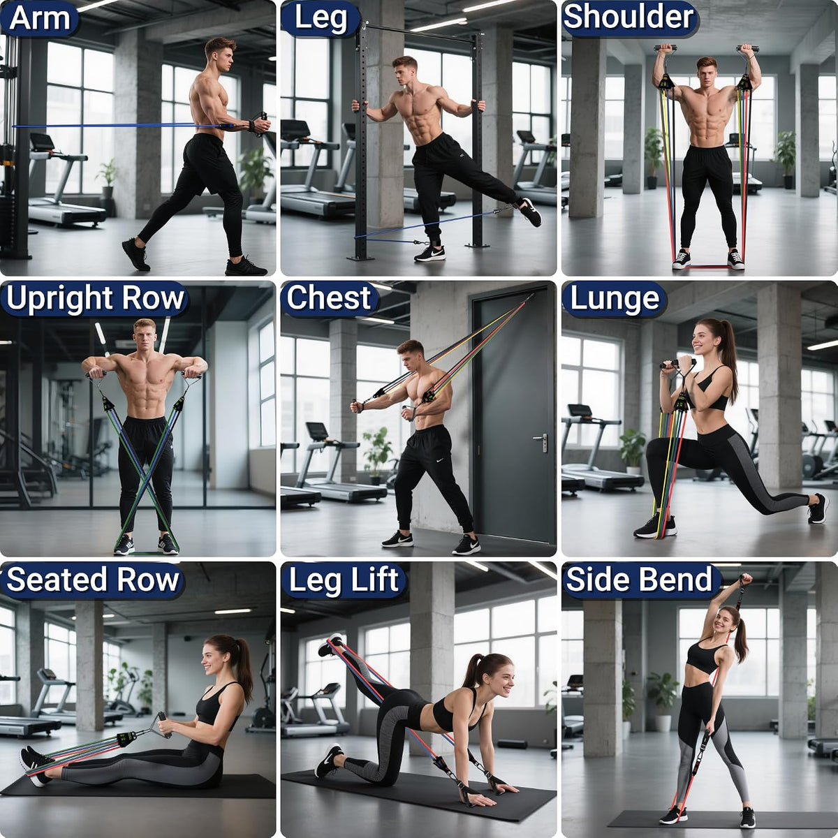 READAEER Resistance Bands, 10-150 LBS Exercise Bands with Handles, Ankle Straps & Door Anchor, Adjustable Workout Bands for Full Body Strength Training, Home, Gym & Travel