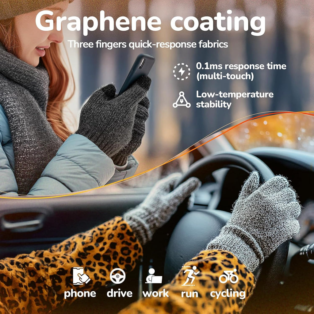 Merino Wool Gloves for Men Women, Touch Screen Warm Glove Liners Thermal Soft Knit Lining for Winter Running Hiking