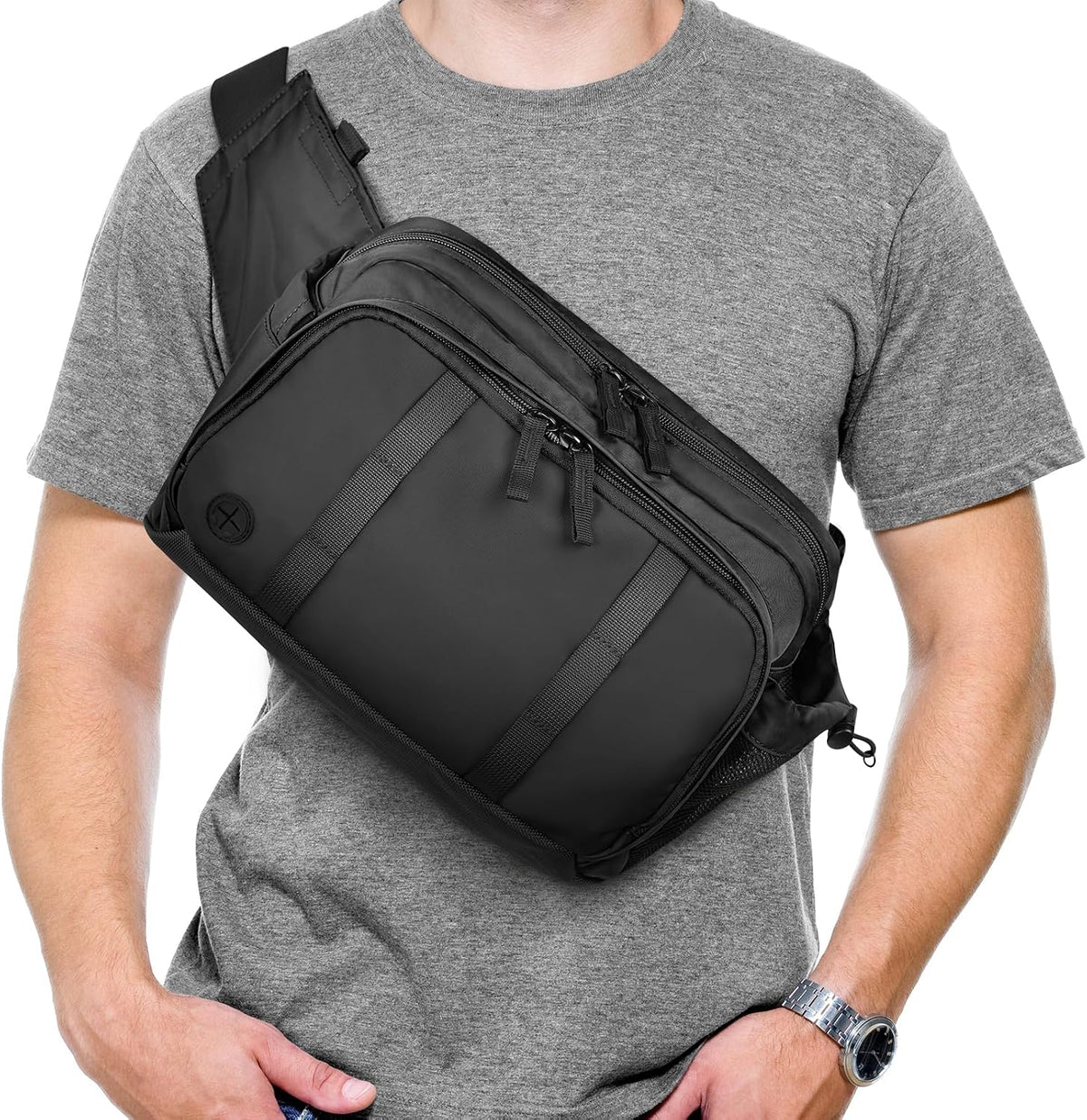 Large Crossbody Waist Bag Tactical Fanny Pack for Men Hip Bum Bag with Water Bottle Holder Adjustable Belt, Workout Traveling Casual Running Hiking Cycling
