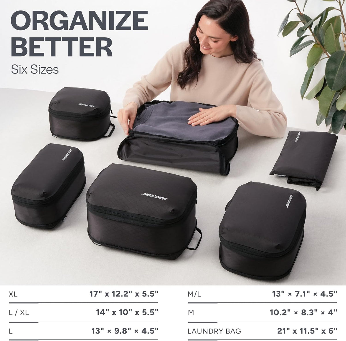 Aerotrunk Ultralight Compression Packing Cubes for Travel, 6-Pack, Black