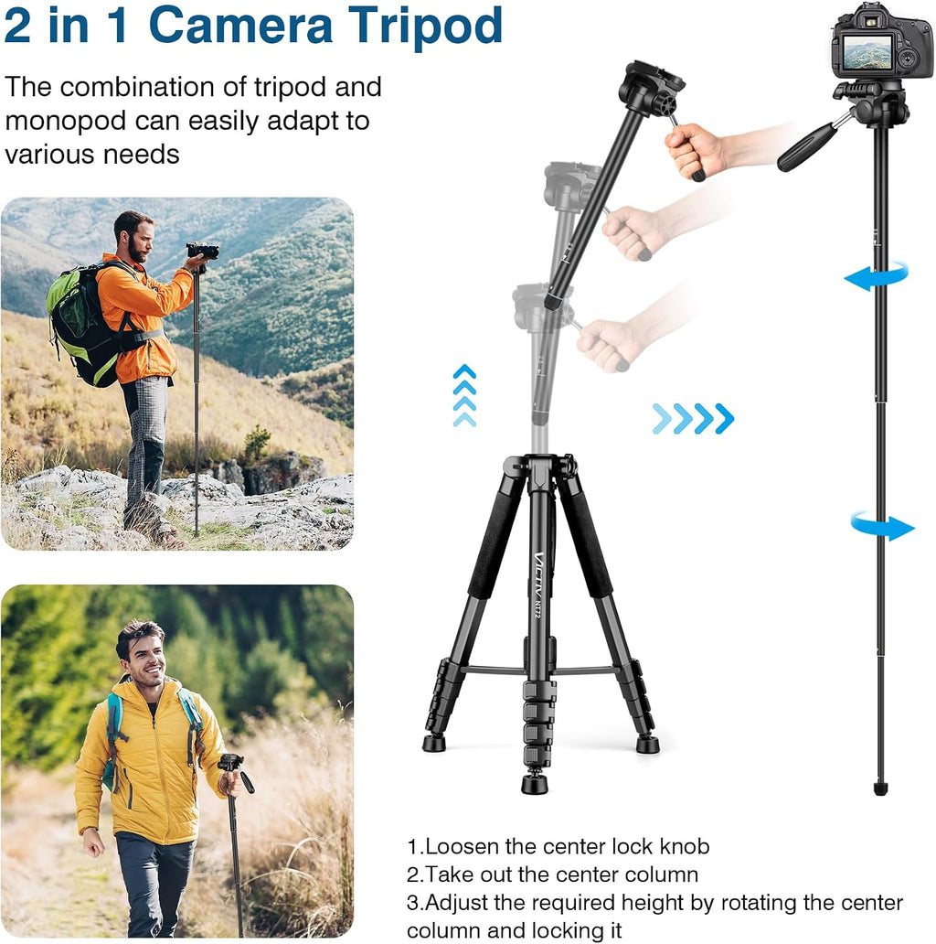 Tripod for Camera and Phone, 72" Tall Camera Tripod Monopod with Remote