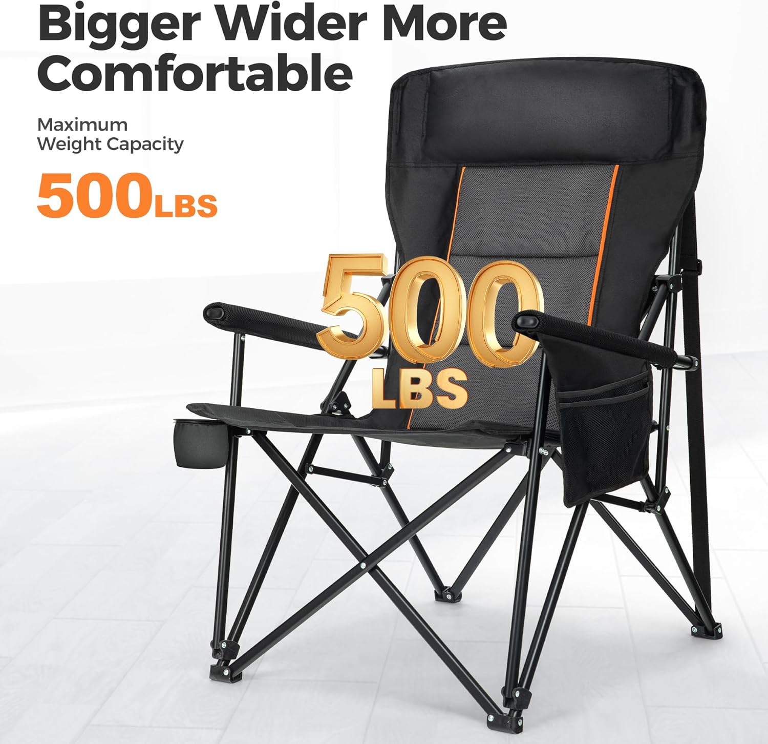 ALPHA CAMP Heavy Duty Camping Chairs with Cup Holder Oversized Folding Chair 500LBS Capacity Outdoor Chair with Headrest,Lawn with Side Pocket for Lawn, Sports and Fishing