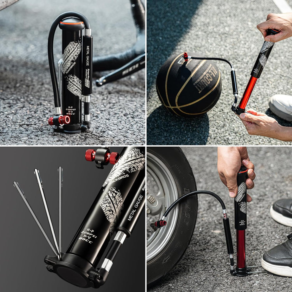 ROCKBROS 220PSI Mini Floor Pump with Hidden Pressure Gauge