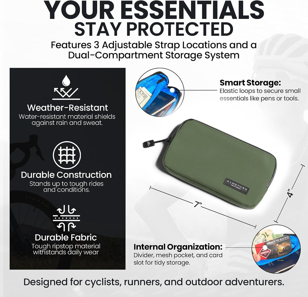 ALMSTHRE Ride Wallet 7”x4” | Waterproof Cycling Wallet for Phone, Cards & Essentials | Durable Ripstop Nylon – Fits Most Phones & Passports | Secure Storage for Biking & Travel