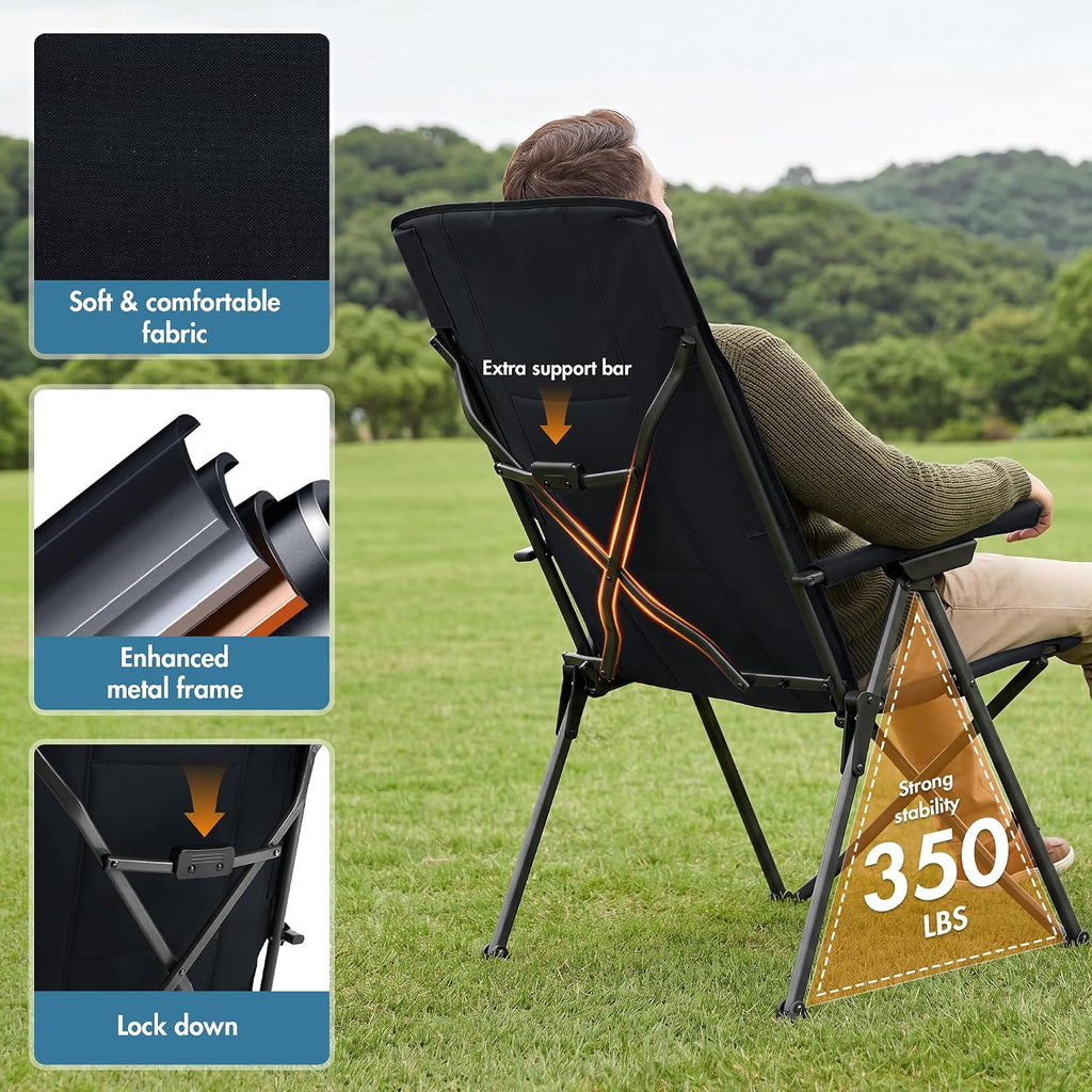 Portal Reclining Camping Chair High Back, 3-Position Hard Armrests, 350 lbs