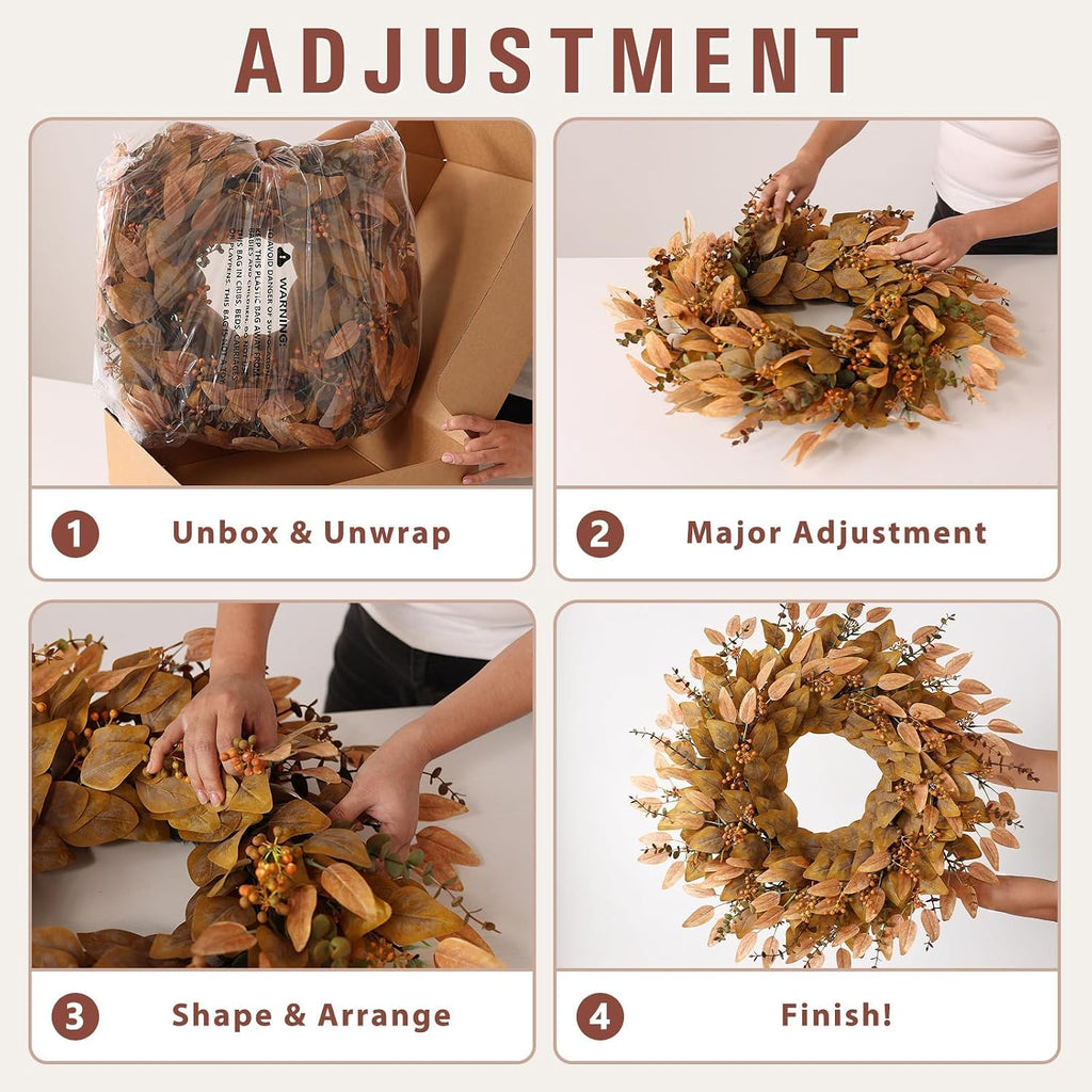 26" Fake Fall Eucalyptus Wreath with Berry for Front Door Decor(Orange) | Artificial UV-resistant Outdoor Wreath, Faux Eucalyptus Leaves Plant for Home/Porch/Window/Wall/Farmhouse/Autumn Decor