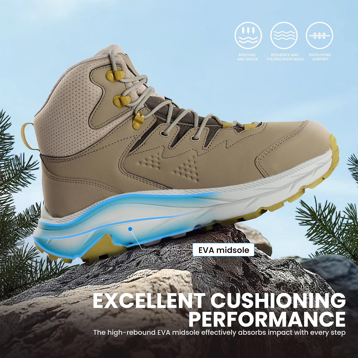 Men‘s Waterproof Hiking Boots, Slip-Resistant All-Terrain Grip