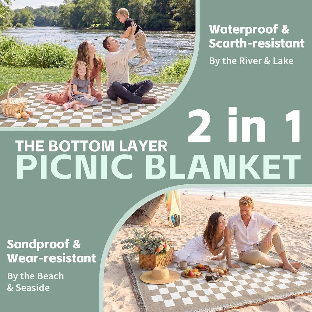 RYCHIC 2 in 1 Extra Large Boho Beach Blanket Towel Sand Free Outdoor Rug Picnic Mat Giant Oversized XL Big Jumbo Turkish Woven Throw Summer Vacation Essential Travel Must Have Accessories Women Gift