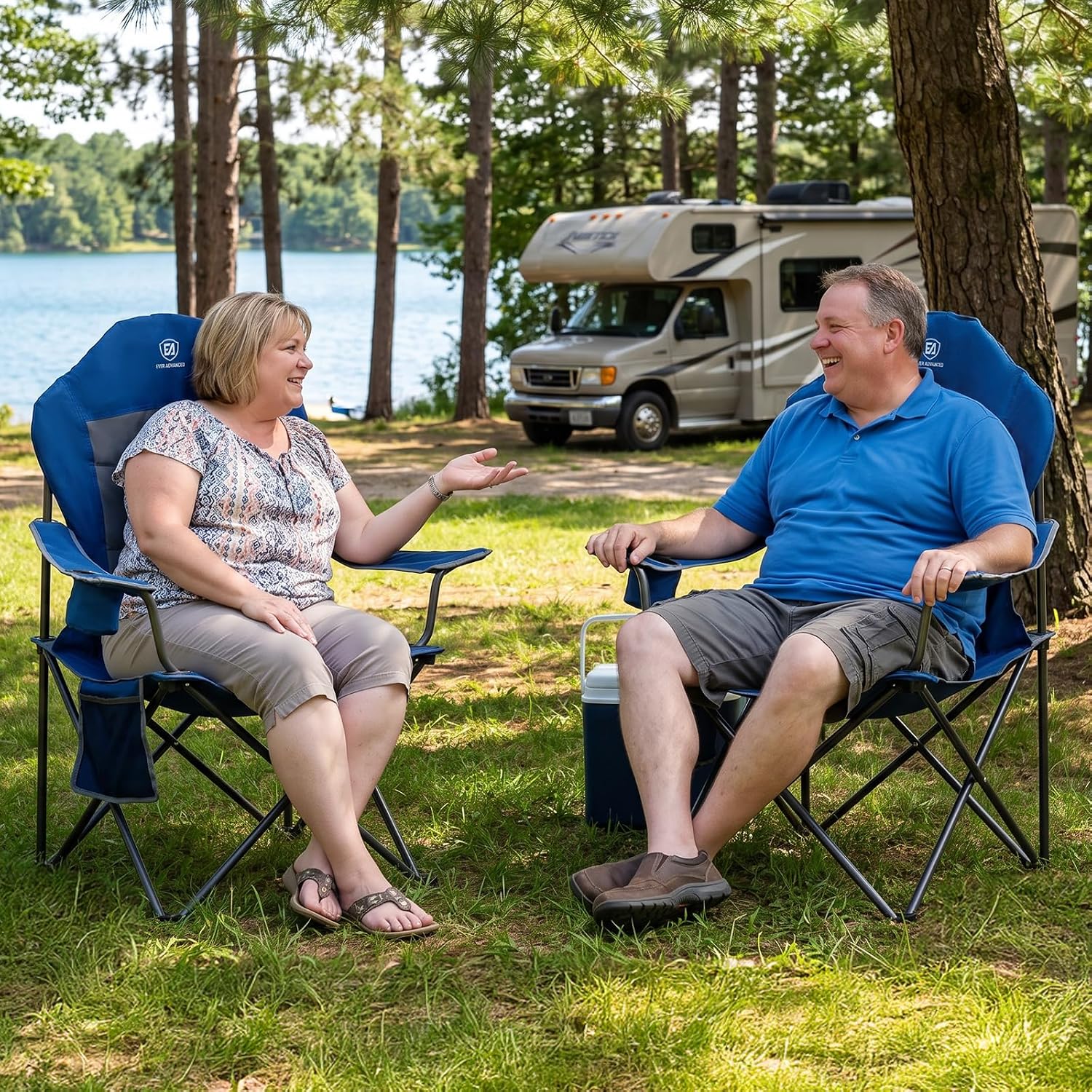 EVER ADVANCED Folding Camping Chair with High Back Padded 2 Pack Oversized Portable Lawn Chairs Lightweight Sturdy Steel Foldable Outdoor Camp Chair for Adults,Grey