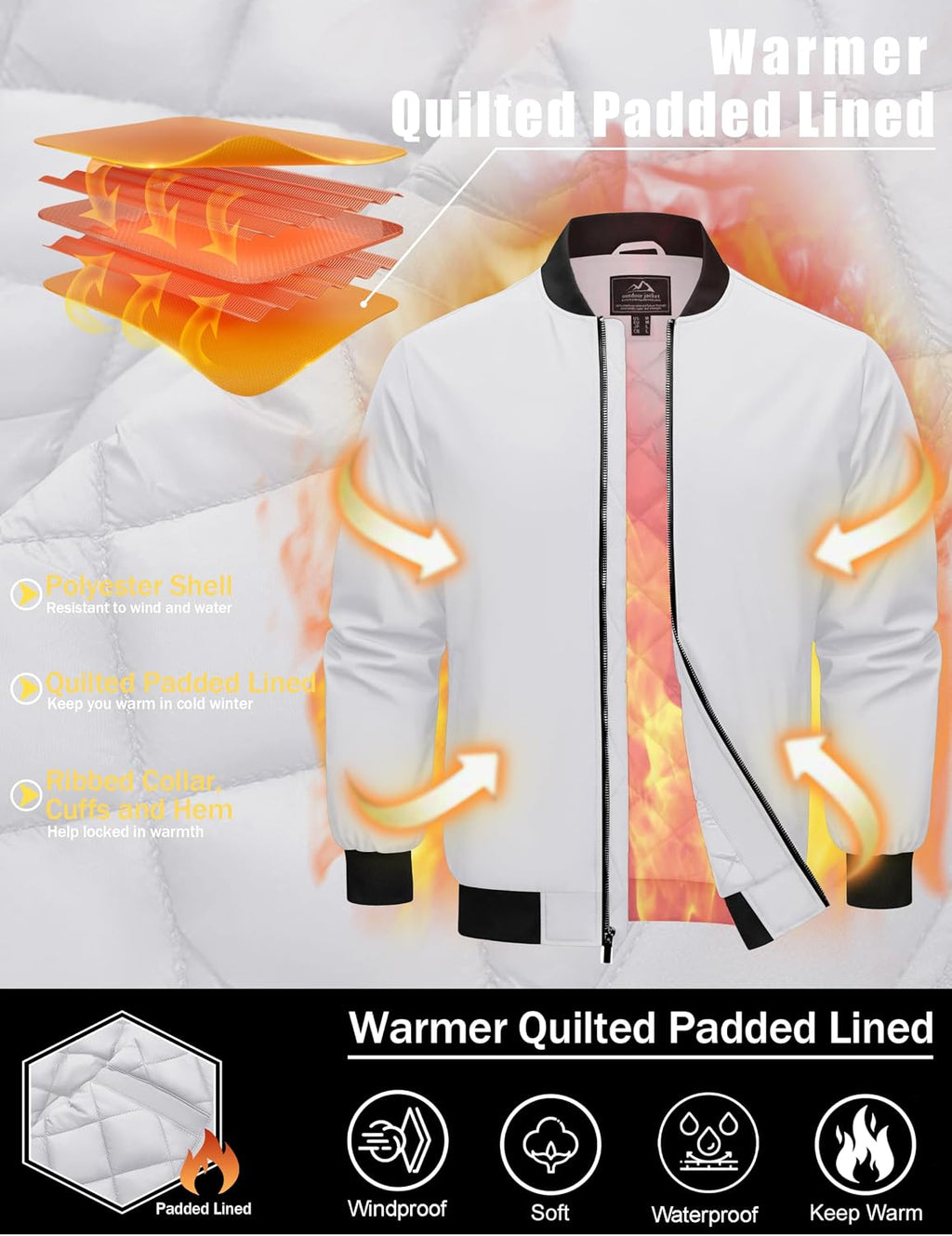 Cotrasen Men's Bomber Jacket Fall Winter Windbreaker Warm Quilted Coats