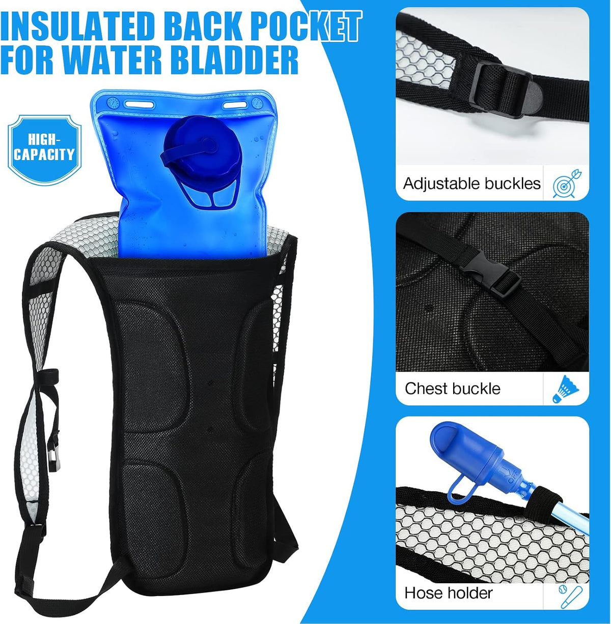Reginary 6 Pack Hydration Backpack Set with 2l Water Bladder, Lightweight Water Backpack Outdoor for Hiking Hydration Pack with Water Bladder for Adults Running Cycling Biking