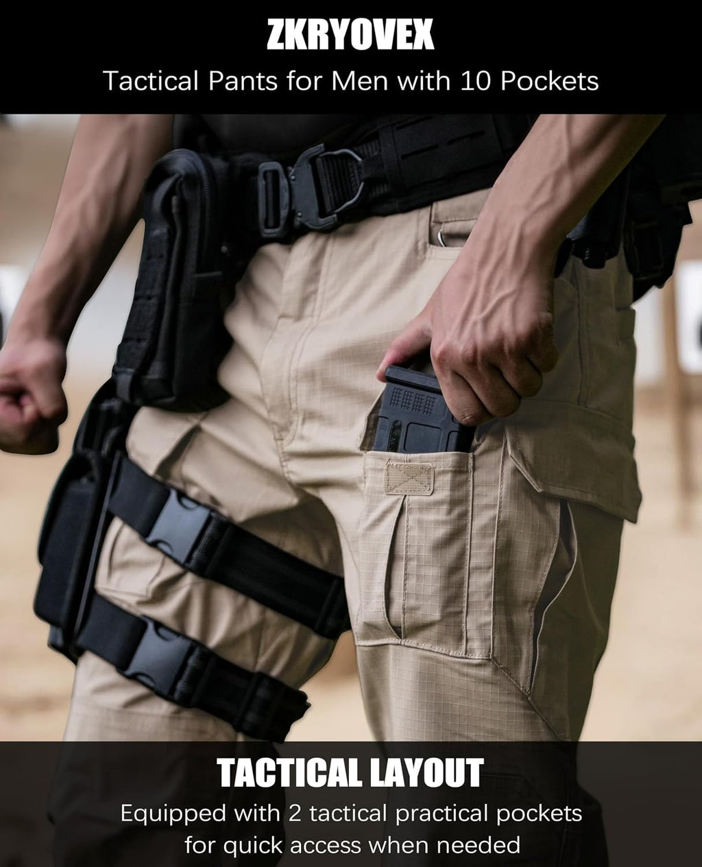 Men's Tactical Pants Water Resistant Stretch Cargo Ripstop Pants Lightweight Breathable Outdoor Work Hiking Pants