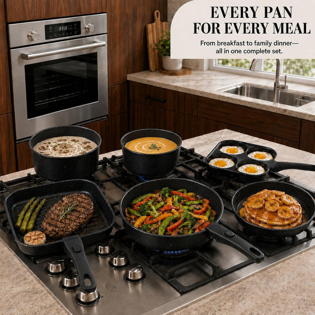 KIKCOIN 24-Piece Nonstick Pots and Pans Set, Cookware with Removable Handle