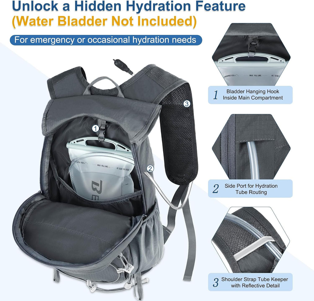 BECOJADDE Hiking Backpack 20L Small Backpack Packable Day pack Water Resistant Lightweight Travel Backpack for Women Men with Shoulder Strap Pockets for Hiking Camping Outdoor, Grey