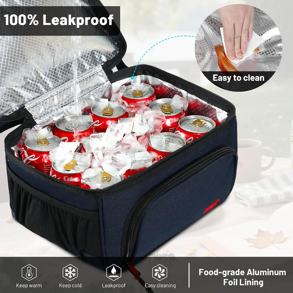 MIER Lunch Box for Men Dual Compartment Adult Lunch Bag for Work, Dark Blue