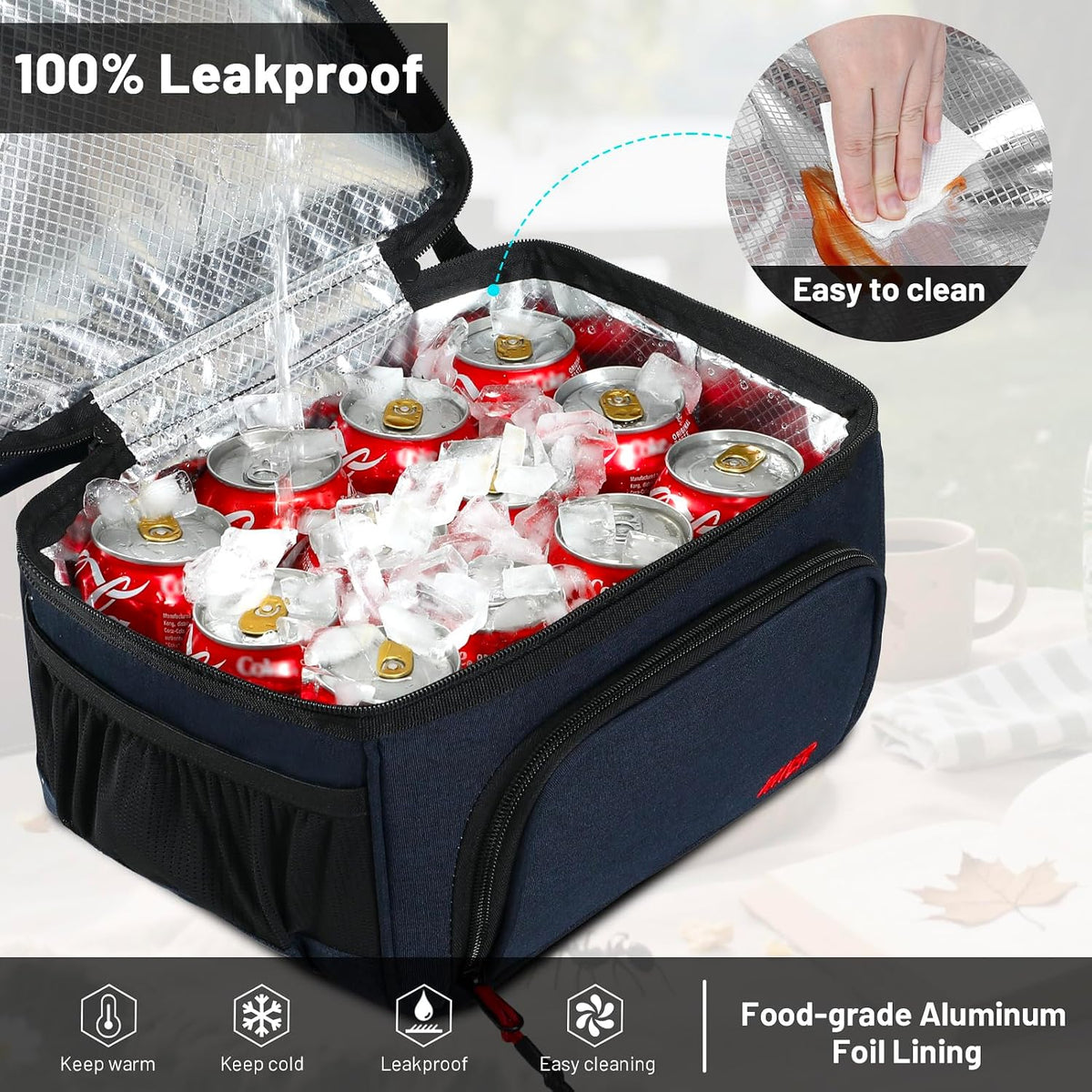 MIER Lunch Box for Men Dual Compartment Adult Lunch Bag for Work, Dark Blue
