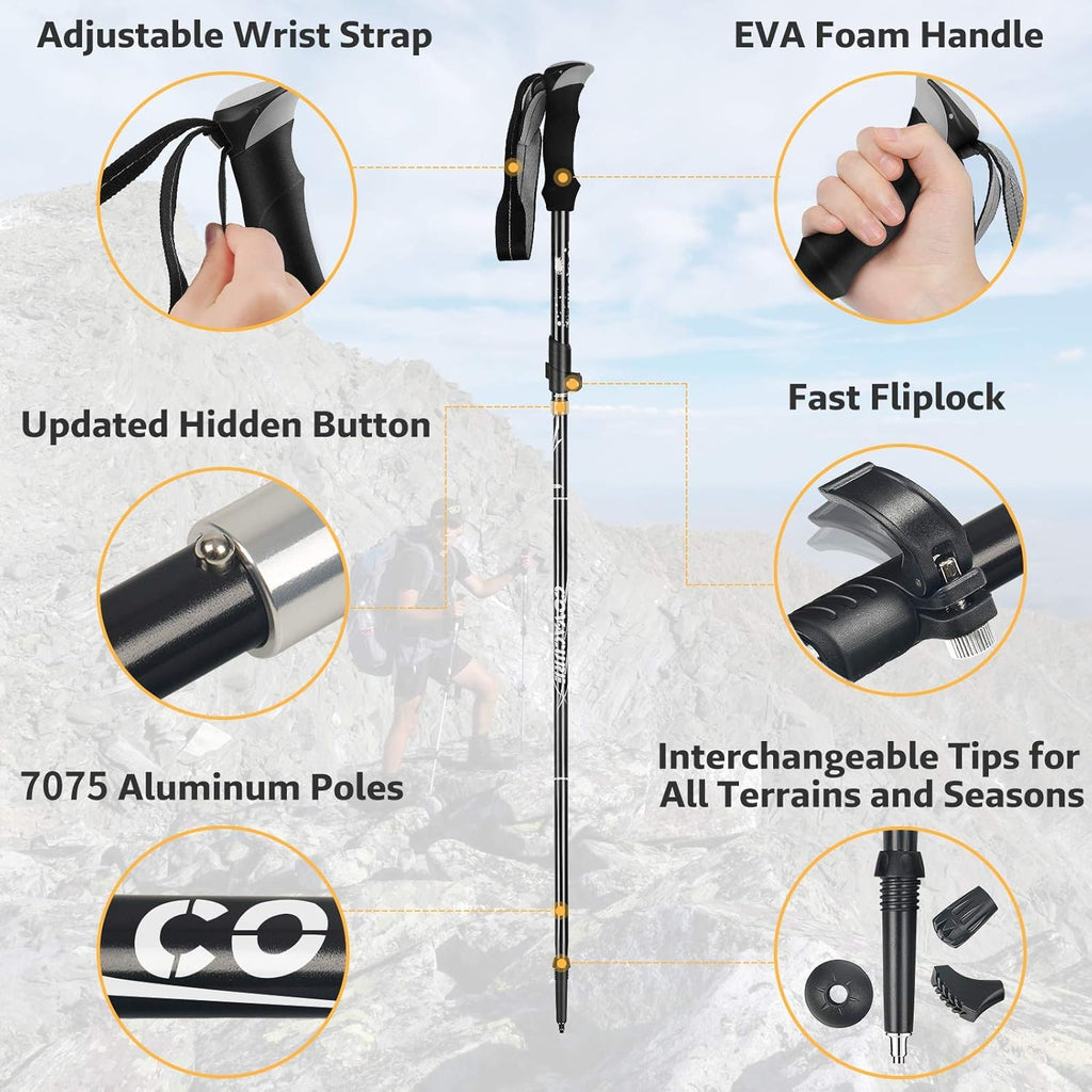 Covacure Hiking Poles Collapsible Lightweight-Aluminum 7075 Trekking Poles