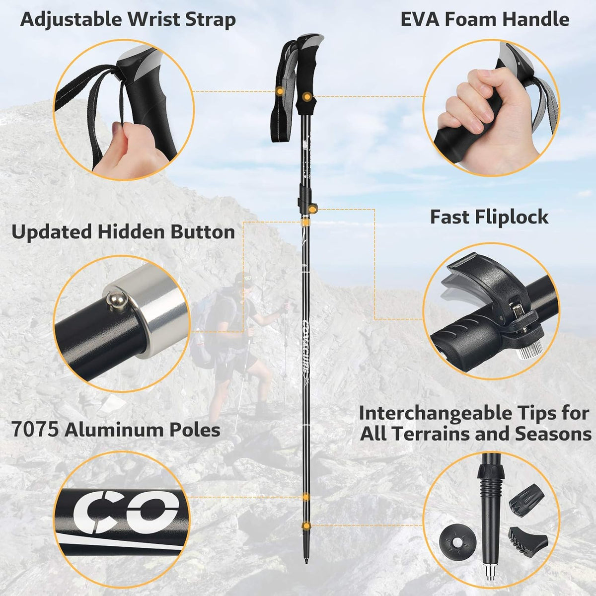 Covacure Hiking Poles Collapsible Lightweight-Aluminum 7075 Trekking Poles