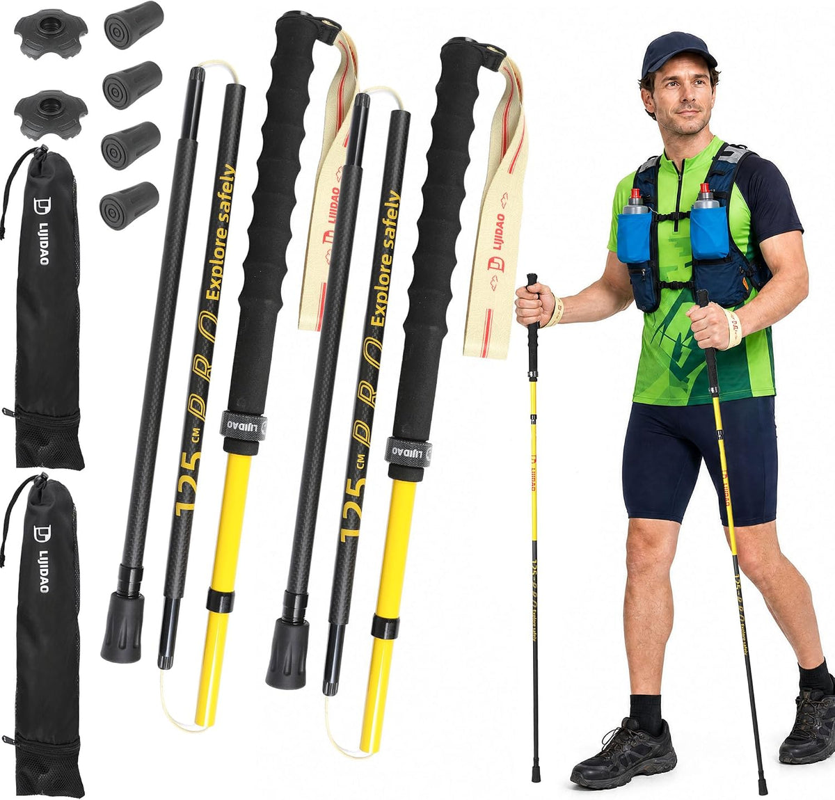 Carbon Fiber Hiking Poles Collapsible Lightweight，2 Pack