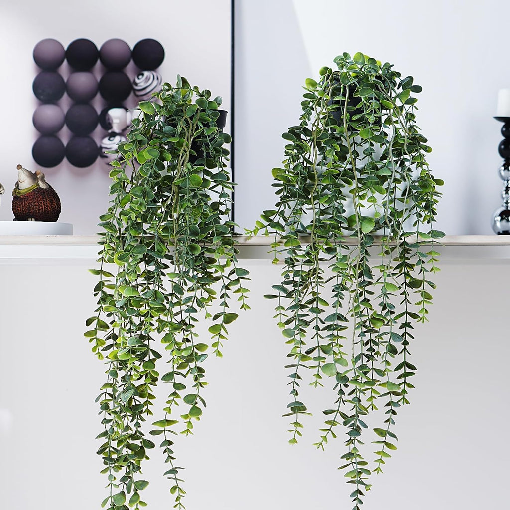 Artificial Hanging Plant 2 Pcs Faux Plant Ivy Vine Faux Eucalyptus Vines Fake Potted Greenery for Wall Living Room Home Shelf Office Bathroom Outdoor Indoor Decor (Type 7)