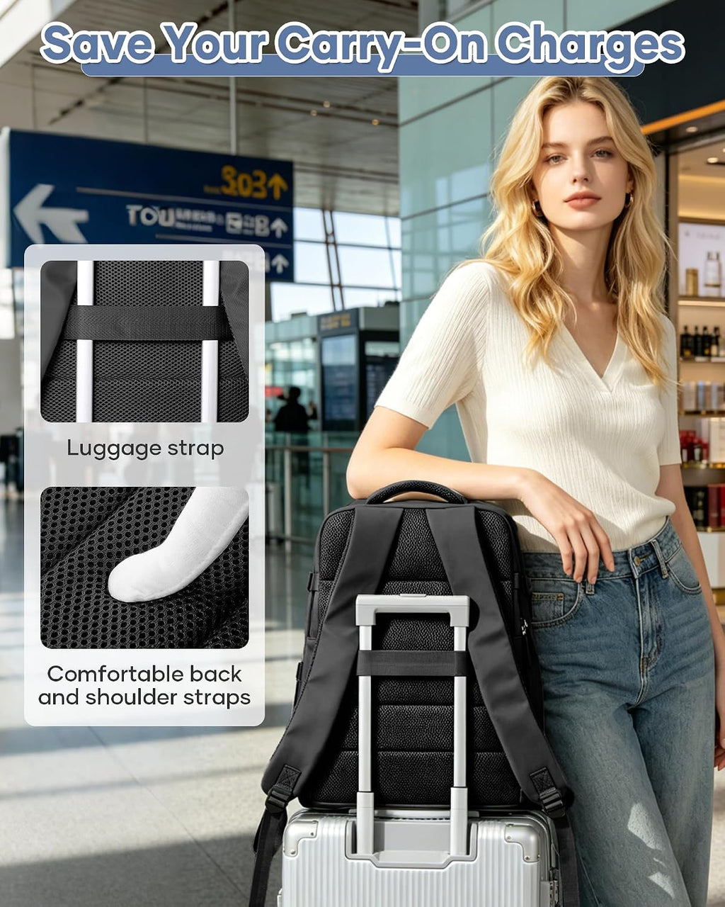 Large Travel Backpack Women Carry On Hiking Backpack Waterproof Outdoor Sports Casual Daypack Personal item Travel Bag Airplane Essentials Spirit Airline Flight Approved Shoes Compartment Men,Black