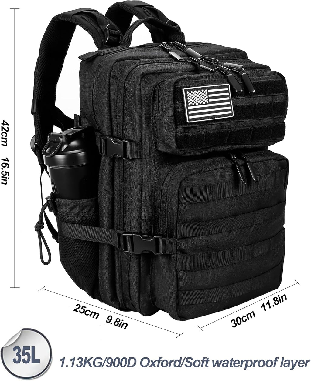 LHI Tactical Military Backpack for Men and Women 25L/35L Army Assault Pack Bag Small Rucksack with Bottle Holder