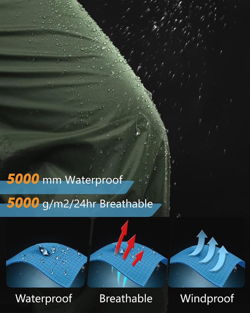 33,000ft Men's Rain Pants, Waterproof Rain Over Pants, Windproof Pants