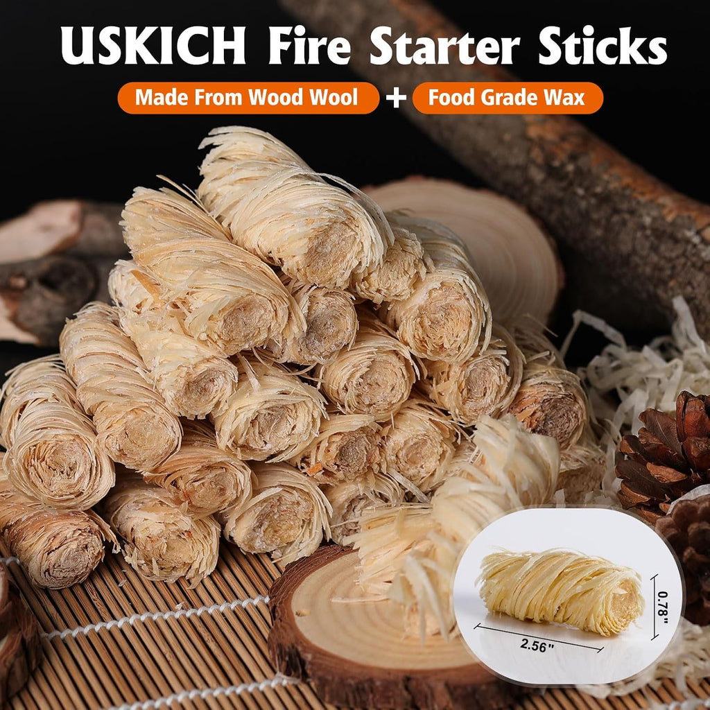 USKICH 150Pcs Fire Starter,Fire Starters for Campfires,Fireplace, Pellet Stove & Wood, Fire Pit, Smoker, BBQ, Chimney, Pizza Oven - Fire Starters for Grill, Charcoal Starter, for Men