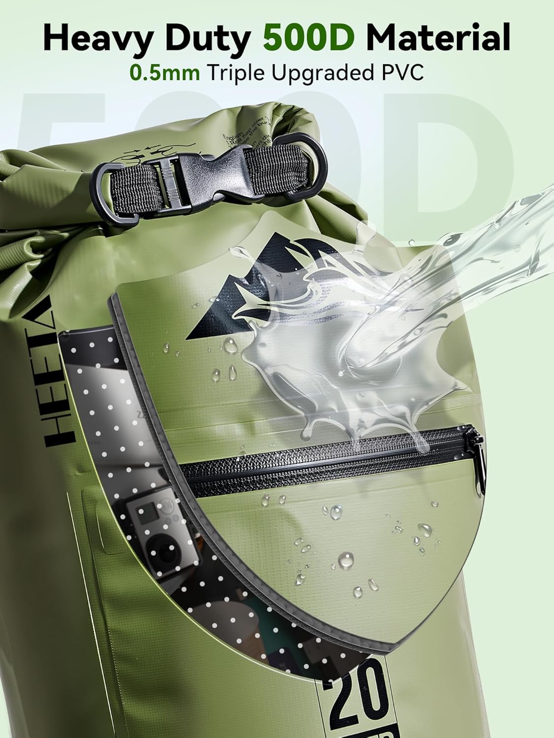 HEETA Waterproof Dry Bag Backpack with Zippered Pocket 5L/10L/20L/30L/40L
