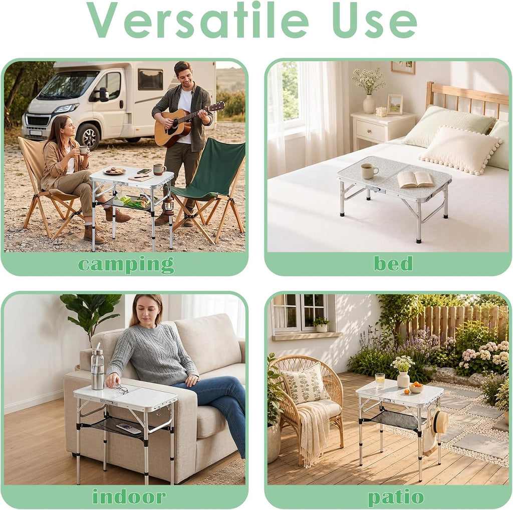 Small Folding Camping Table, 2ft Portable Table Adjustable Height