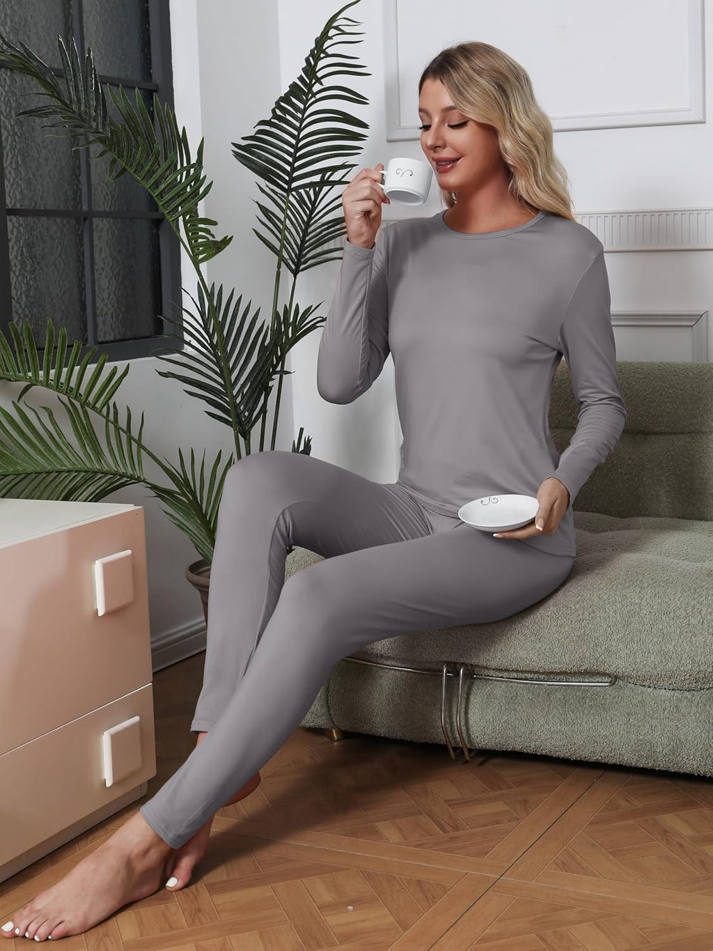 VZV 3 Set Thermal Underwear for Women Fleece Lined Long Johns Top & Bottom