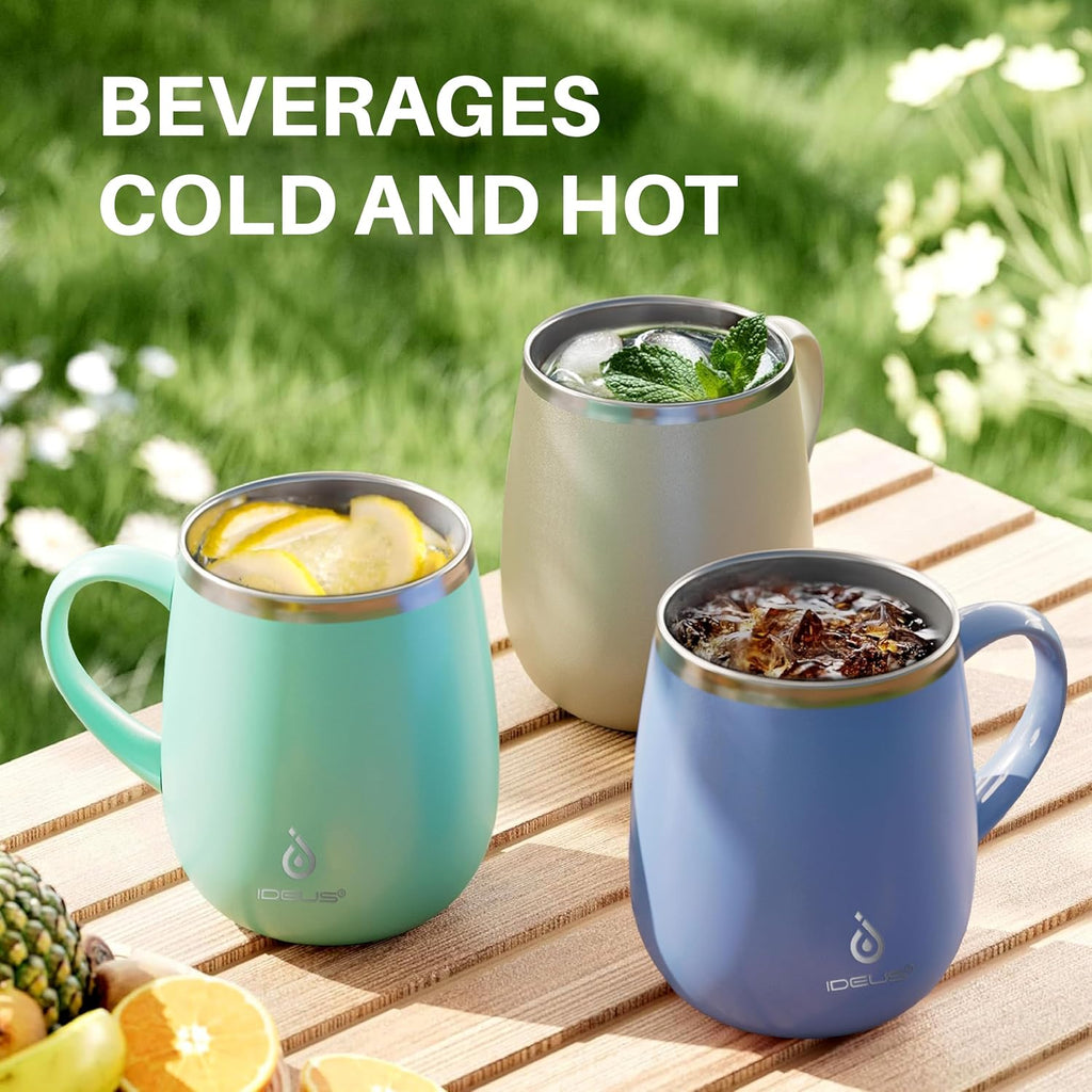 Ideus 16 oz Insulated Coffee Mug with Lid and Handle (Ocean Blue 2.0)