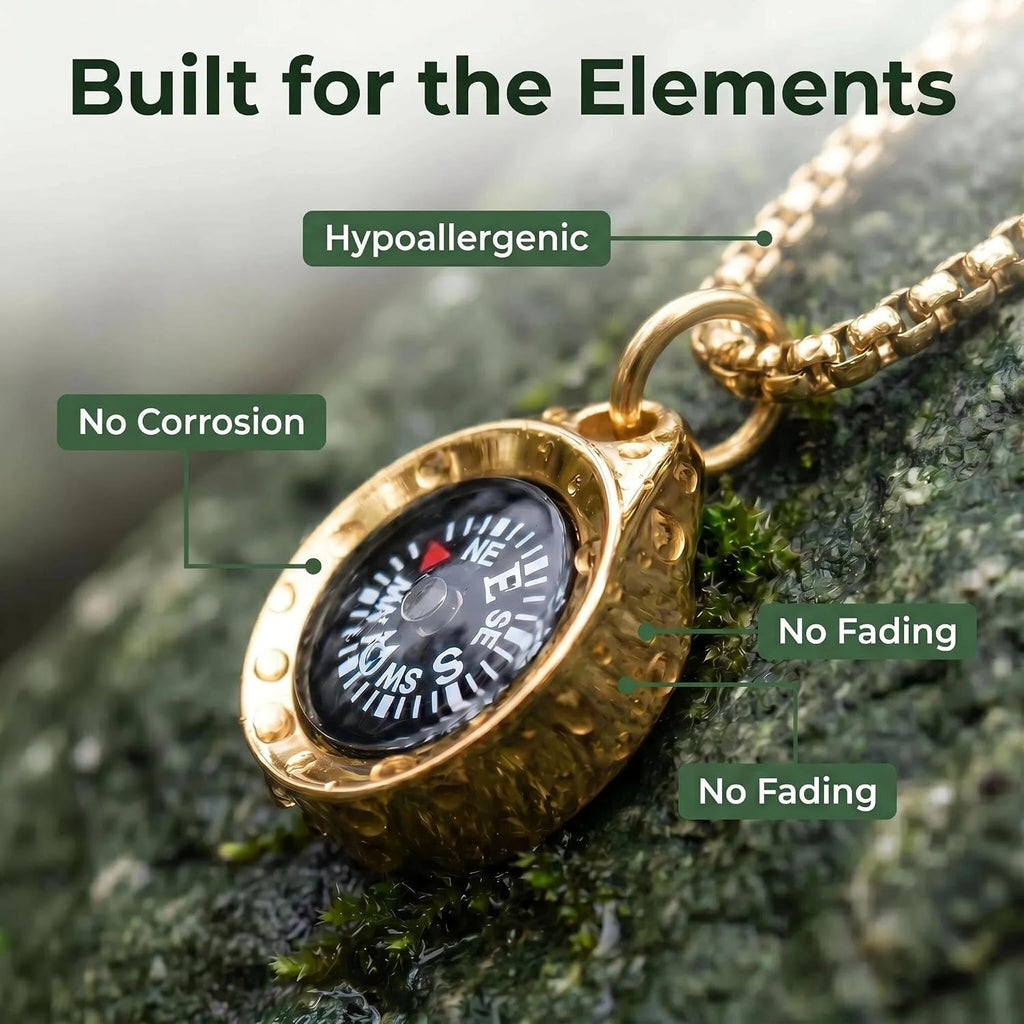 Engraved Compass Necklace, Navigation Compass Necklace