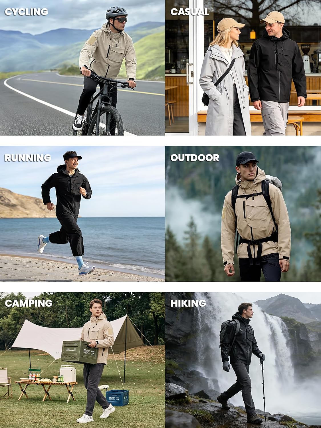 Men's Waterproof Tactical Jacket Lightweight Hooded Raincoat Stain Resistant Breathable Outdoor Shell