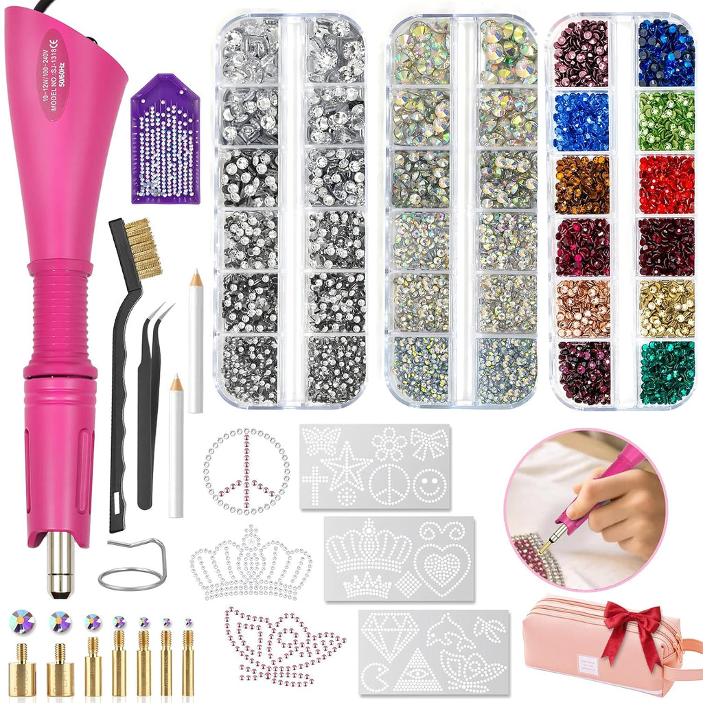 Hotfix Rhinestones Applicator DIY Kit with 4600 Crystals, 19 Pattern Design