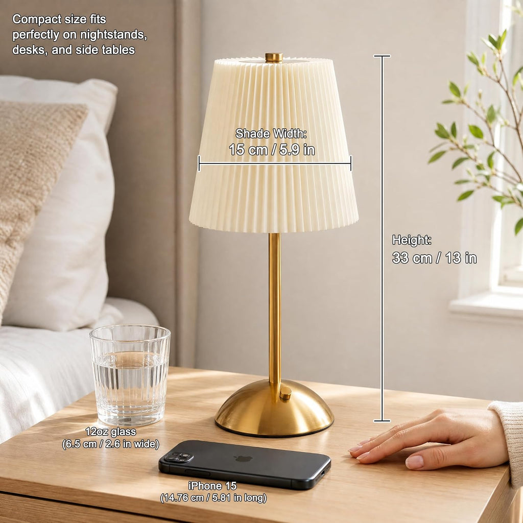 Rechargeable Cordless Table Lamp, 3-Color Dimmable Touch Light, Beige Shade