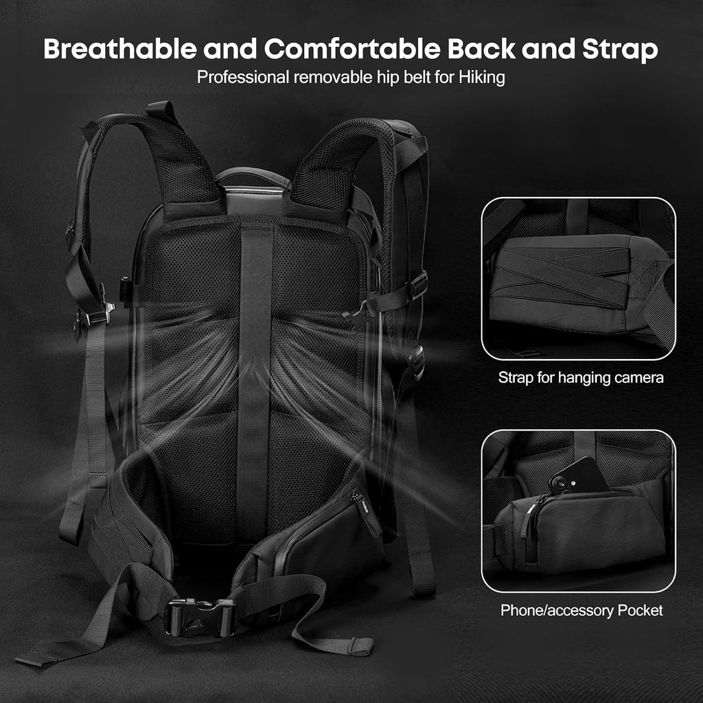Besnfoto Camera Backpack Waterproof Bag Professional Travel Photography Bag Large for DSLR SLR Mirrorless Camera with Tripod Holder and Laptop Compartment Compatible with Canon/Nikon/Sony