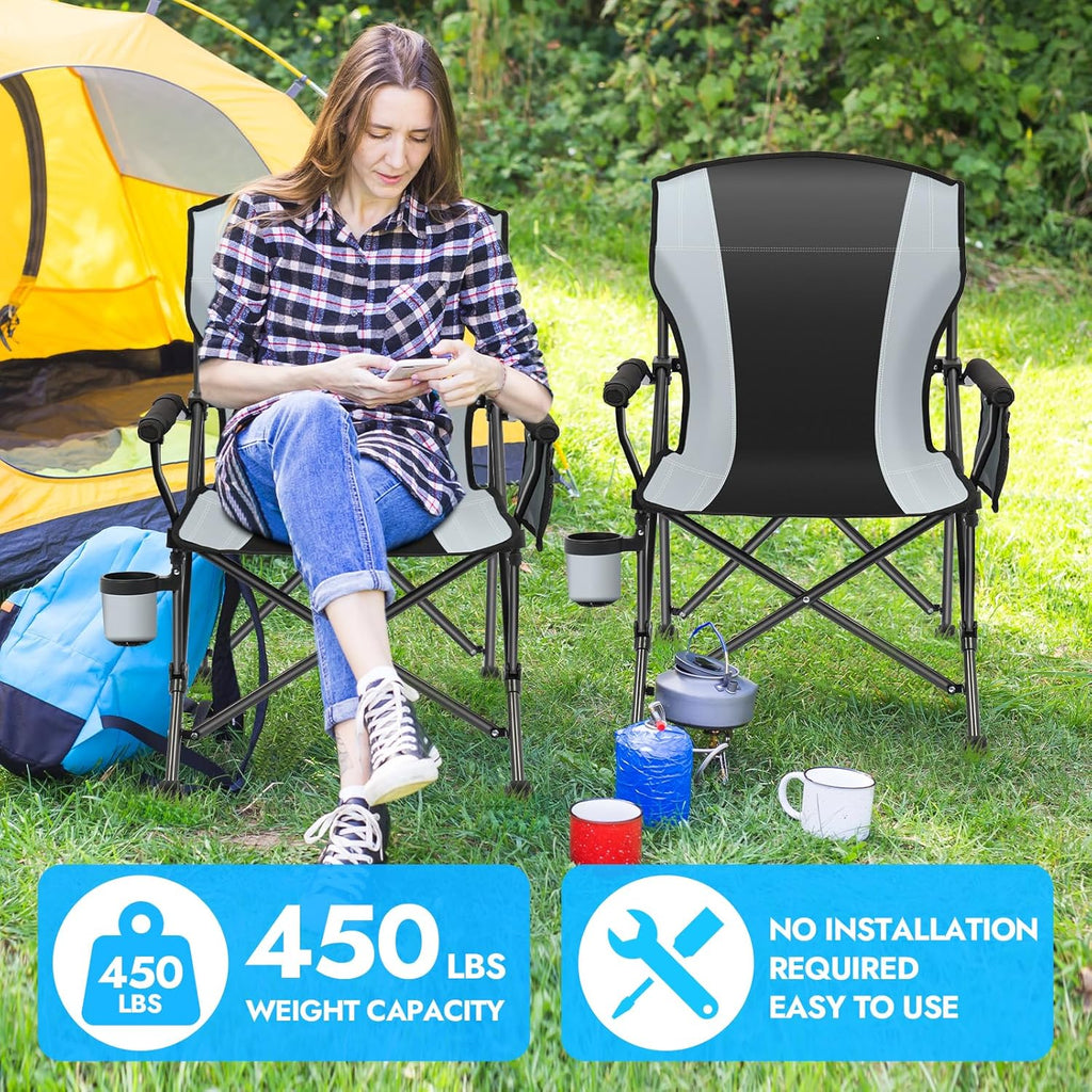 2 Pack Camping Chairs for Adults, 450 LBS Heavy Duty Camp Chair