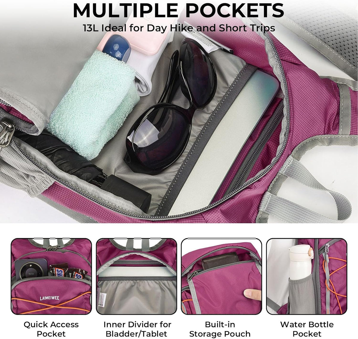 Small Hiking Backpack 13L Lightweight Foldable Travel Daypack for Men Women