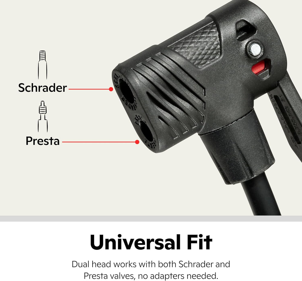 Schwinn Air Center Series or Basic Floor Pump, for a Range of Bikes, 100, 120 or 160 PSI, Soft Grip Handle, Dual Head for Schrader and Presta Valves, Manual Air Pump