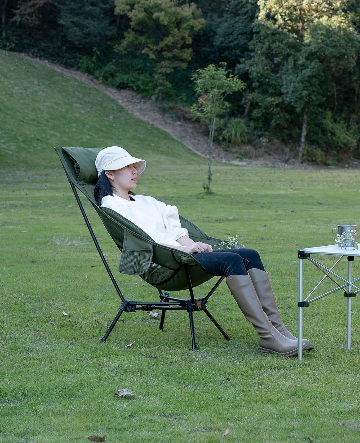 iClimb Ultralight Compact Folding Anti-Sinking Chair, High Back, Green