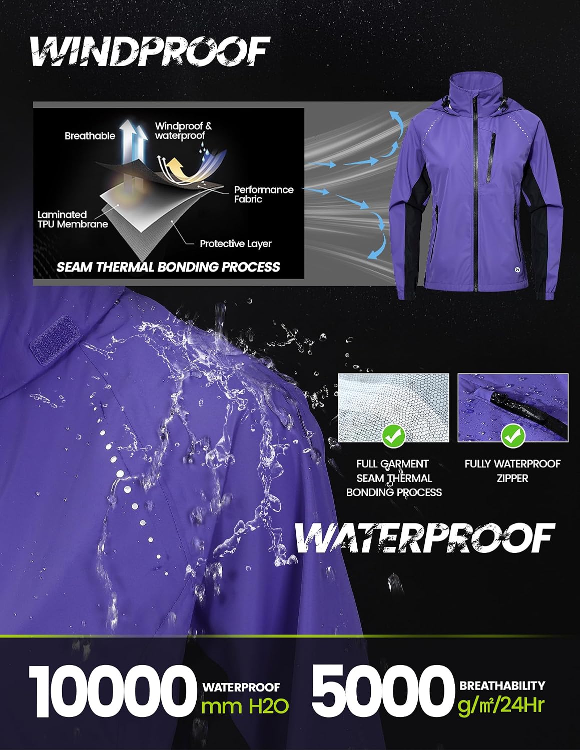 Nepest Womens Cycling Rain Jackets Biking Windbreaker with Hood UPF 50+