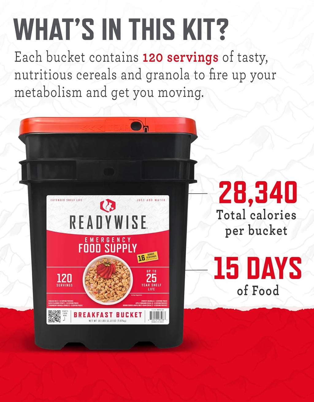 READYWISE Emergency Food Survival Supply Breakfast Bucket, 120 Servings