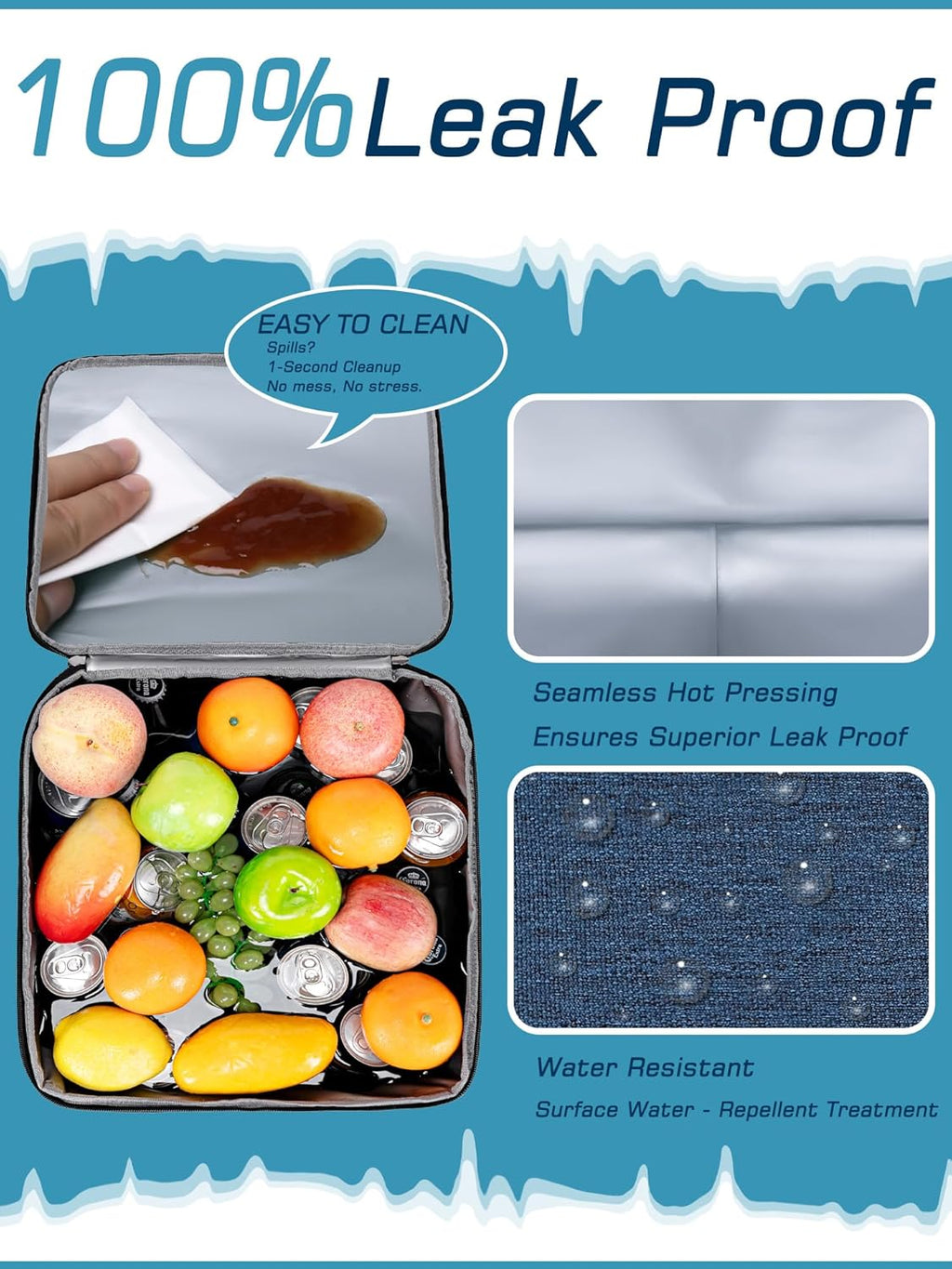 Insulated Soft Cooler Bag 12"x12"x12" Large Leakproof Soft Sided Ice Chest for Travel Beach Camping, 50 Cans Portable Cooler Box for Grocery Shopping, Road Trips