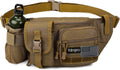 Tactical Fanny Pack，Military Waist Bag Hip Belt Bumbag Utility Bags for Fishing Hiking Hunting with Mesh Water Bottle Holder Pouch (Tan)