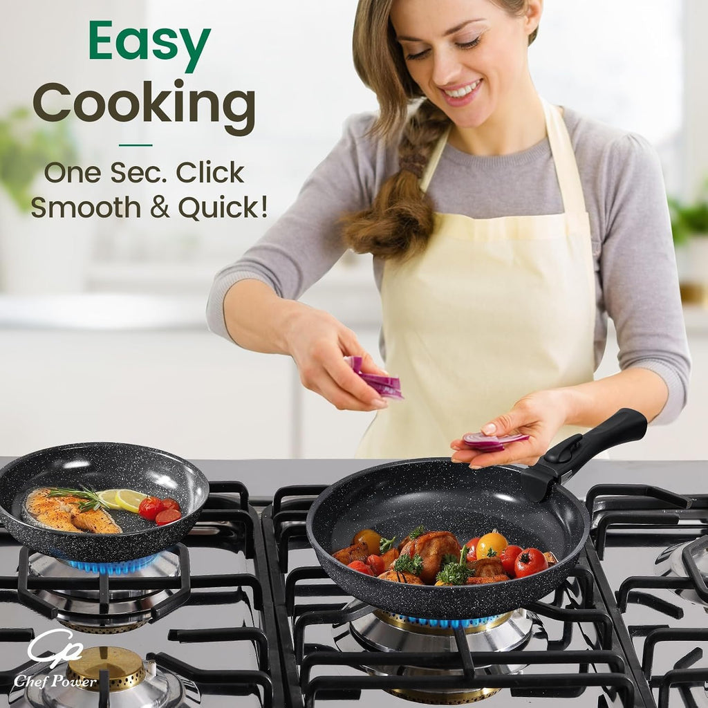 Chef Power Ceramic Cookware Set, 19 PCS Detachable Non Stick Pots and Pans