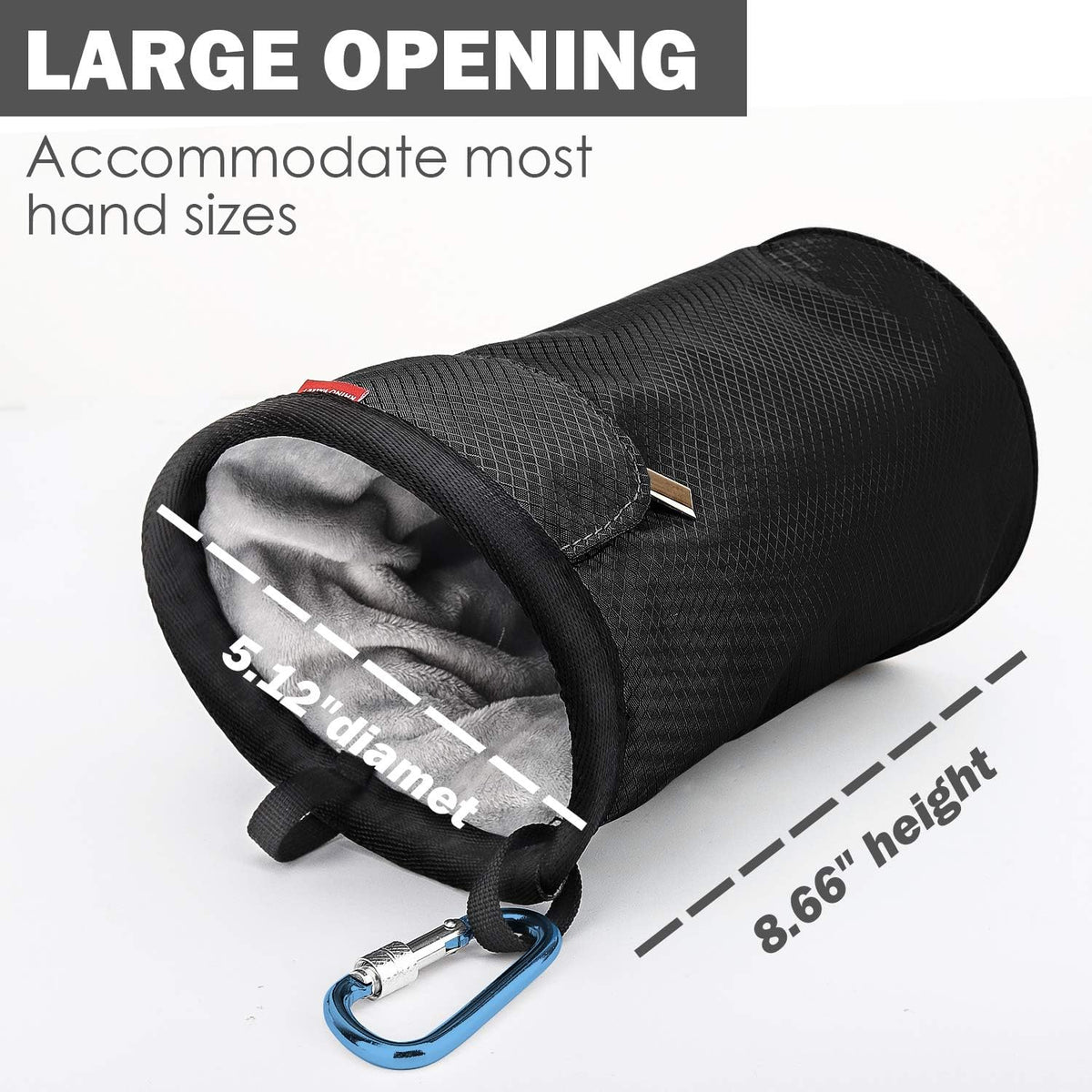 Rhino Valley Climbing Chalk Bag, No Leak Drawstring Chalk Bag with Adjustable Belt, Carabiner Clip and Zippered Pockets Chalk Bag for Rock Climbing, Cross Fit, Weight Lifting & More