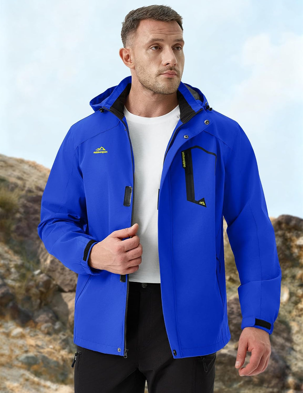 MAGCOMSEN Men's Lightweight Windbreaker Rain Jacket Raincoat with Detachable Hood for Hiking Fishing Activewear
